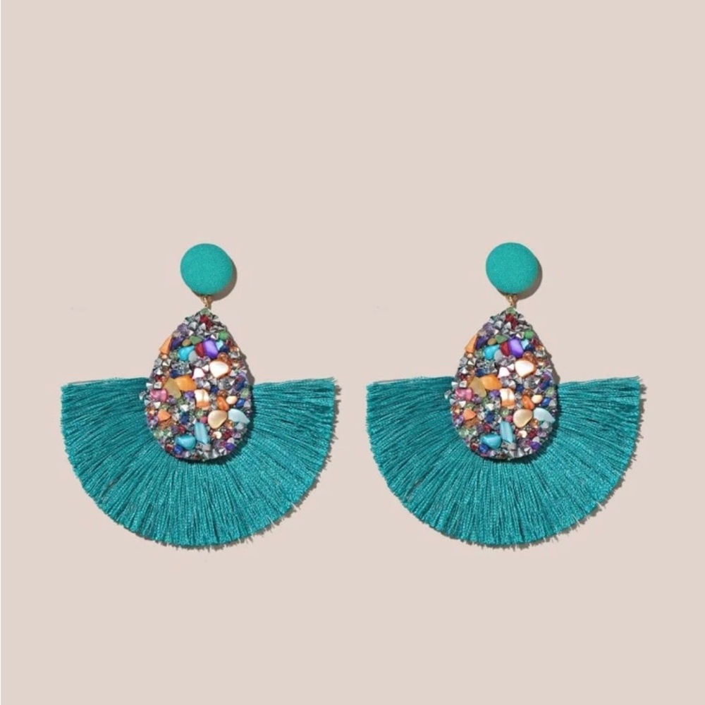 Tassel Decor Drop Earrings Turquoise